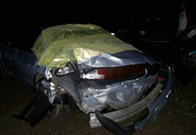 The silver car got rear ended and pushed into a pole and the red car was rear ended and pushed into something. I couldn't tell you what. 