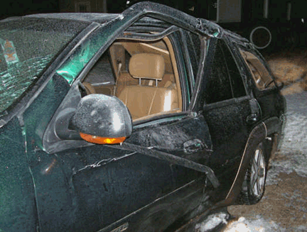 Chevy Spun and Slammed into Rock Wall