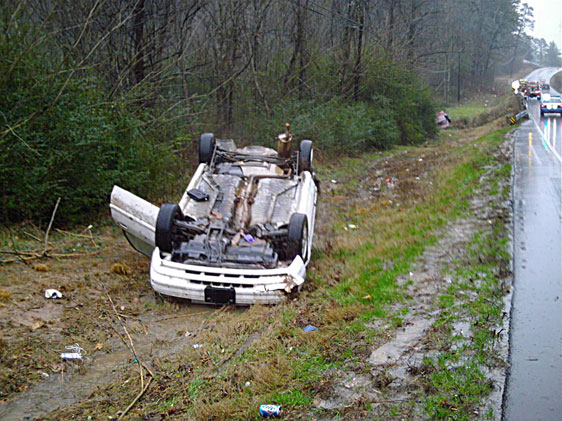 Car crashed upside down