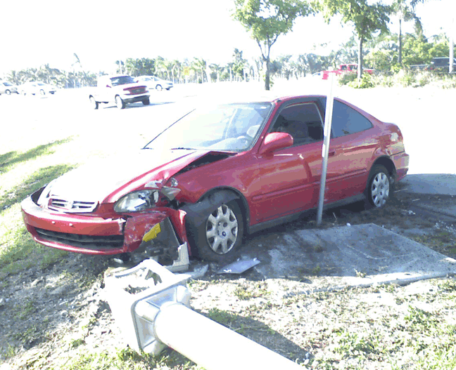 Crashed Honda pole