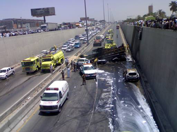 Saudi Arabia Crash Massive Truck Crashes Off Bridge Saudi Arabia