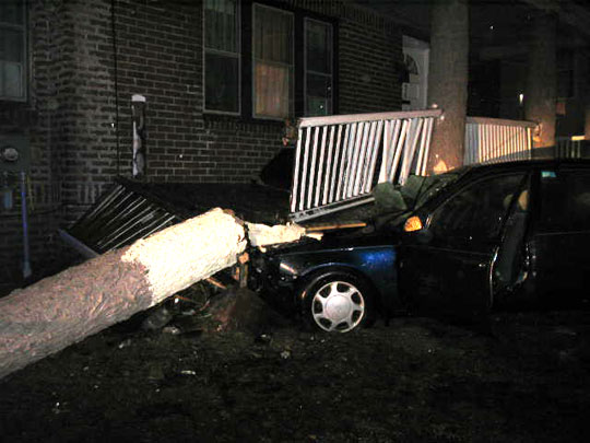 Crashed into house