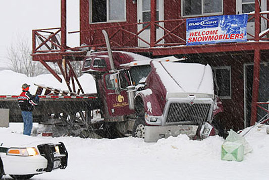 Motel crash by truck