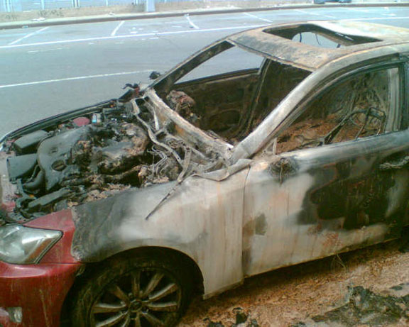Burned lexus crash accident
