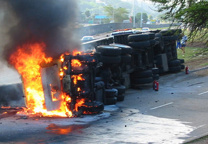 Truck Fire Crash and Burned